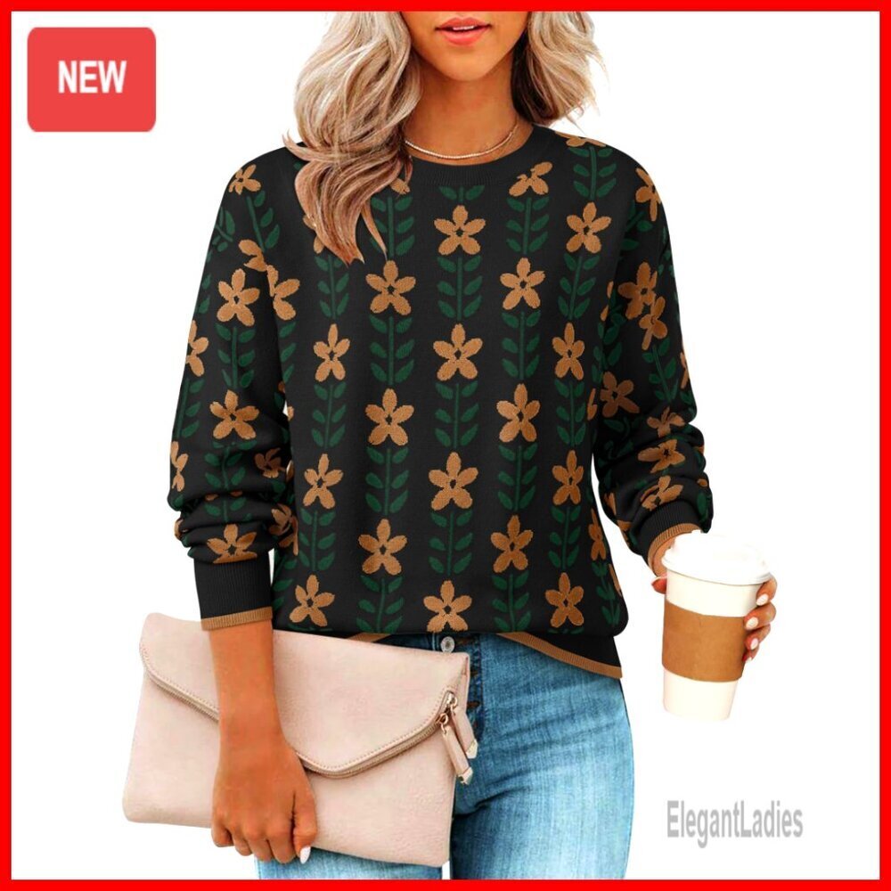 Long Sleeve Crewneck Sweater Oversized Knitted Pullover Tops